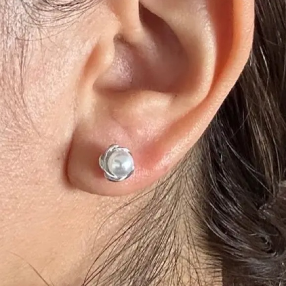 Faux Pearl Silver Toned Stud Earrings - Picture 2 of 2